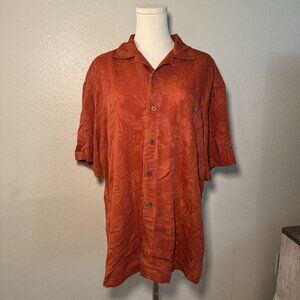 Vintage Island Shores Tropical Orange Short Sleeve Button Down Top